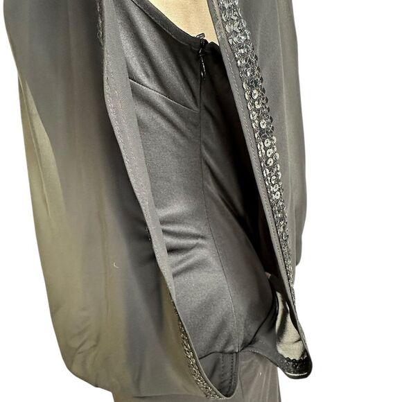 Betsy & Adam Black Chiffon Sequined Column Maxi Formal Dress | 12 - Picture 5 of 10